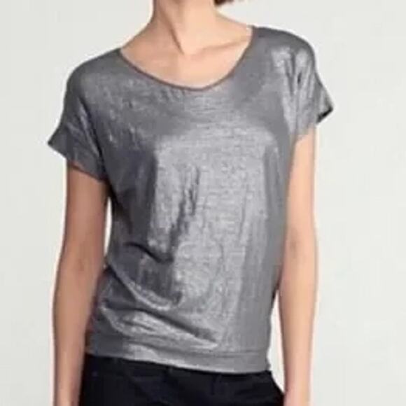 Eileen Fisher Short Sleeve Silver Metallic Organic Linen T-Shirt Size Large - Picture 7 of 9